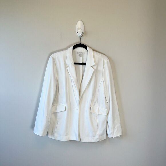 On 34th White Blazer Longline Stretch Knit One Button Unlined Size Large - Picture 3 of 13
